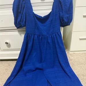 Blue Dress with Puff Sleeves